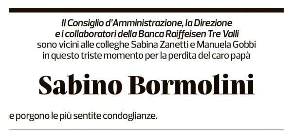 Annuncio funebre Sabino Bormolini