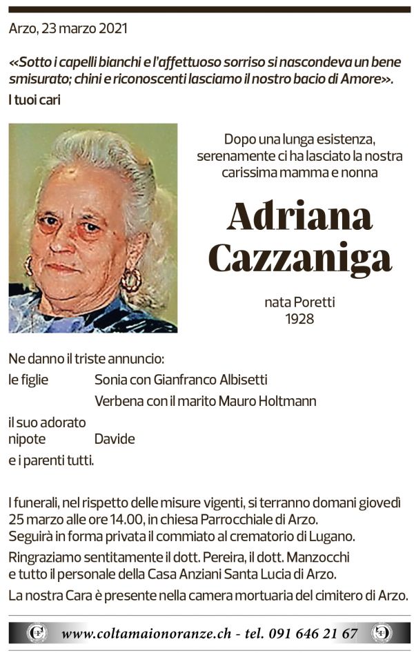 Annuncio funebre Adriana Cazzaniga