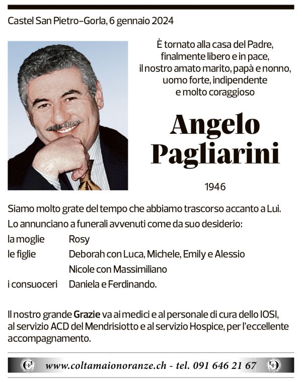 Annuncio funebre Angelo Pagliarini