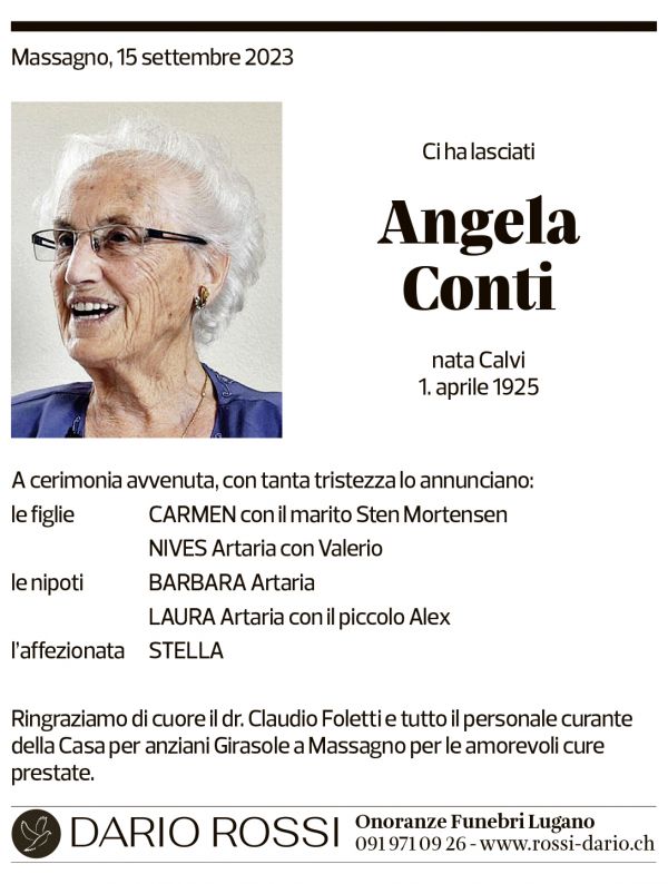 Annuncio funebre Angela Conti