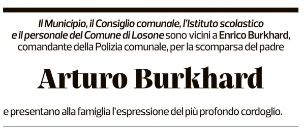 Annuncio funebre Arturo Burkhard