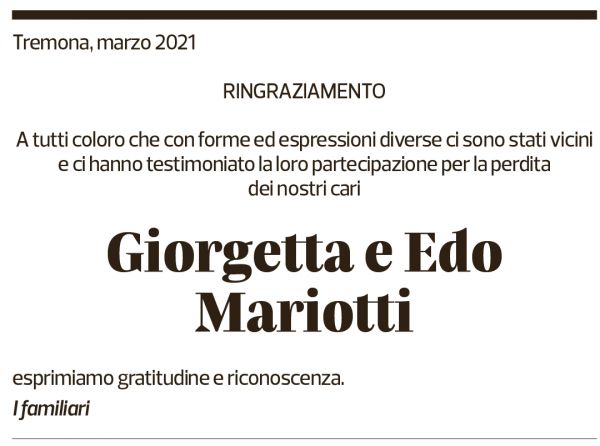 Annuncio funebre Giorgetta E Edo Mariotti