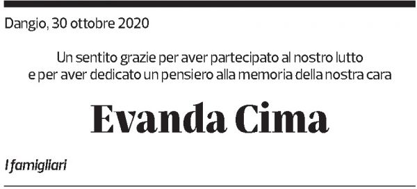 Annuncio funebre Evanda Cima