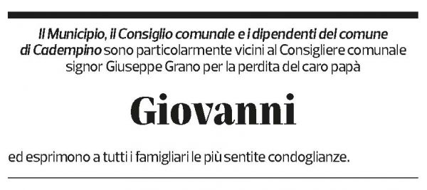 Annuncio funebre Giovanni Grano