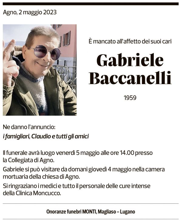 Annuncio funebre Gabriele Baccanelli