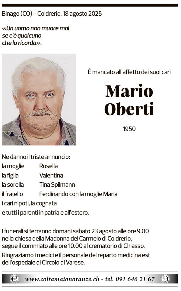 Annuncio funebre Mario Oberti