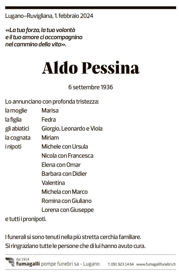 Annuncio funebre Aldo Pessina