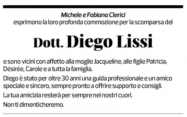 Annuncio funebre Diego Lissi