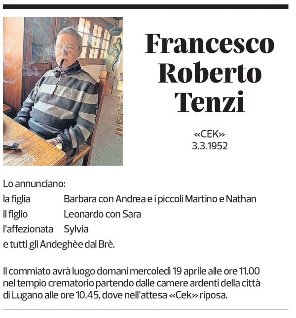 Annuncio funebre Francesco Roberto Tenzi