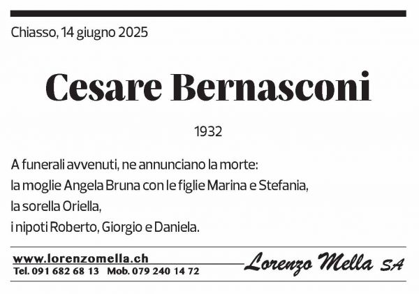 Annuncio funebre Cesare Bernasconi