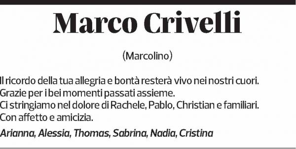 Annuncio funebre Marco Crivelli
