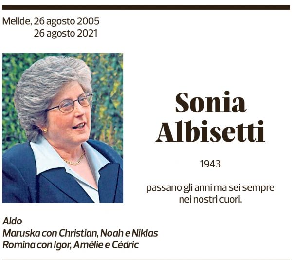 Annuncio funebre Sonia Albisetti