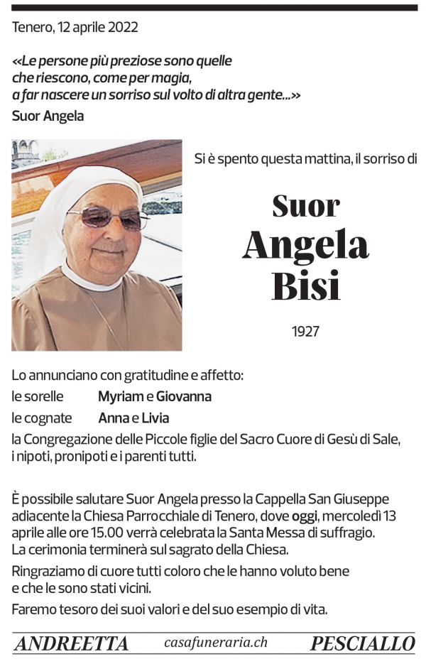 Annuncio funebre Angela Bisi