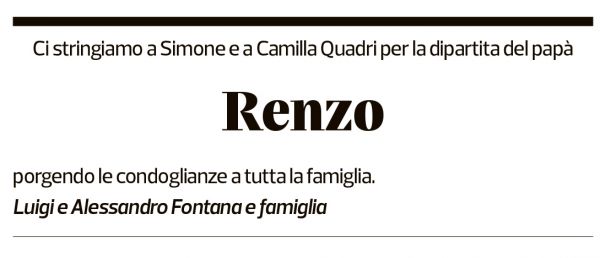 Annuncio funebre Renzo Quadri