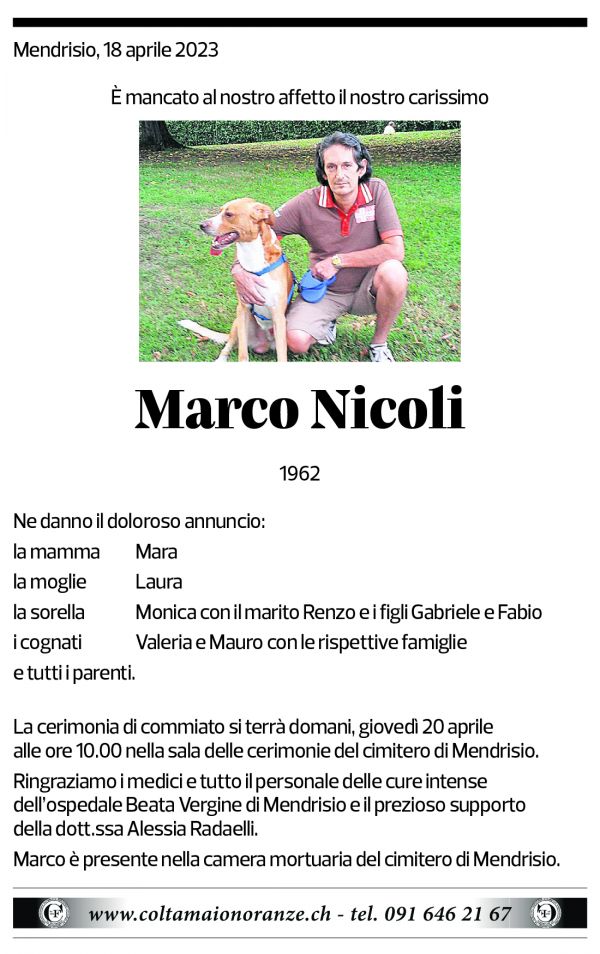 Annuncio funebre Marco Nicoli