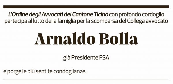Annuncio funebre Arnaldo Bolla