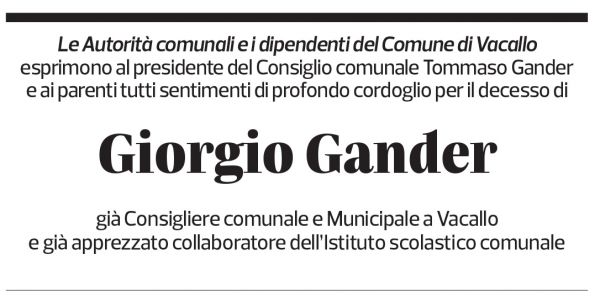 Annuncio funebre Giorgio Gander