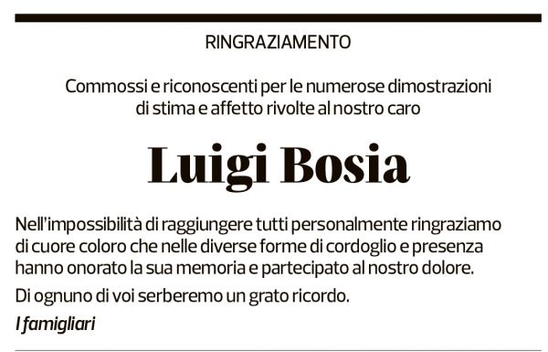 Annuncio funebre Luigi Bosia