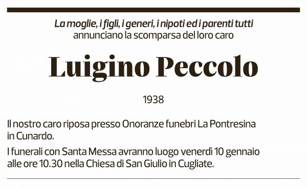 Annuncio funebre Luigino Peccolo