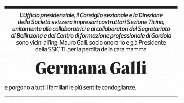 Annuncio funebre Germana Galli