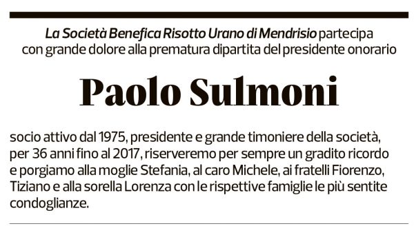 Annuncio funebre Paolo Sulmoni