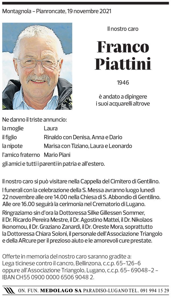 Annuncio funebre Franco Piattini