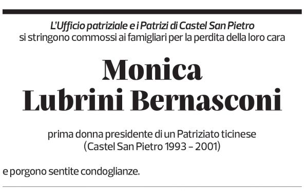 Annuncio funebre Monica Lubrini Bernasconi