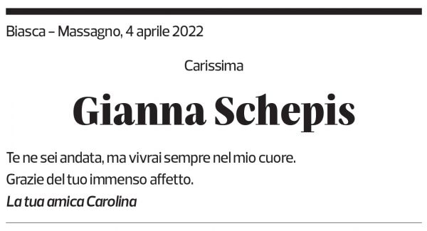 Annuncio funebre Gianna Schepis