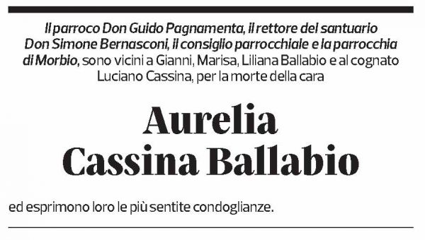 Annuncio funebre Aurelia Cassina Ballabio