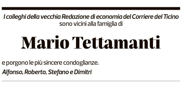 Annuncio funebre Mario Tettamanti