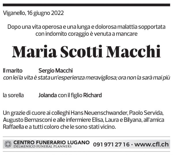 Annuncio funebre Maria Scotti Macchi