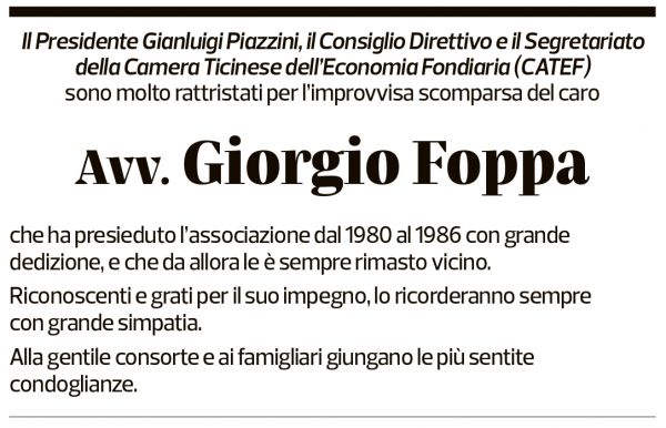 Annuncio funebre Giorgio Foppa