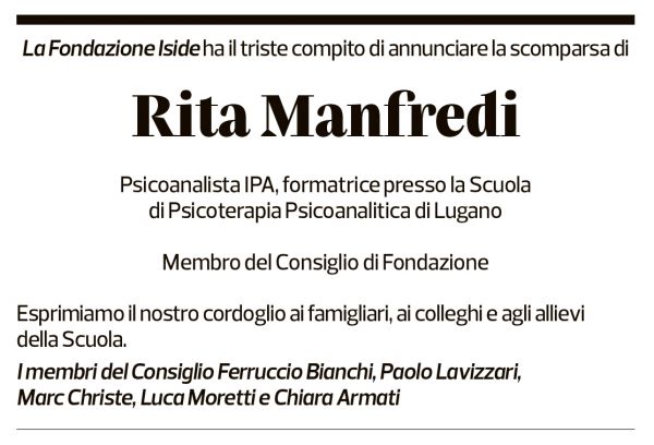 Annuncio funebre Rita Manfredi