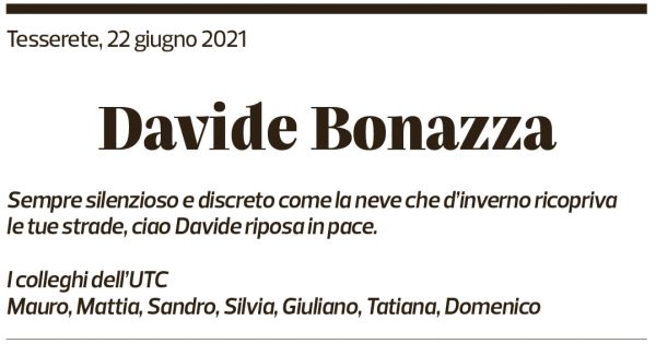 Annuncio funebre Davide Bonazza