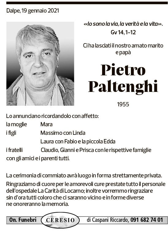 Annuncio funebre Pietro Paltenghi