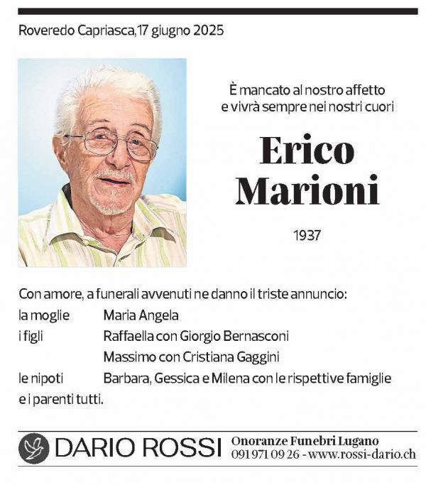 Annuncio funebre Erico Marioni