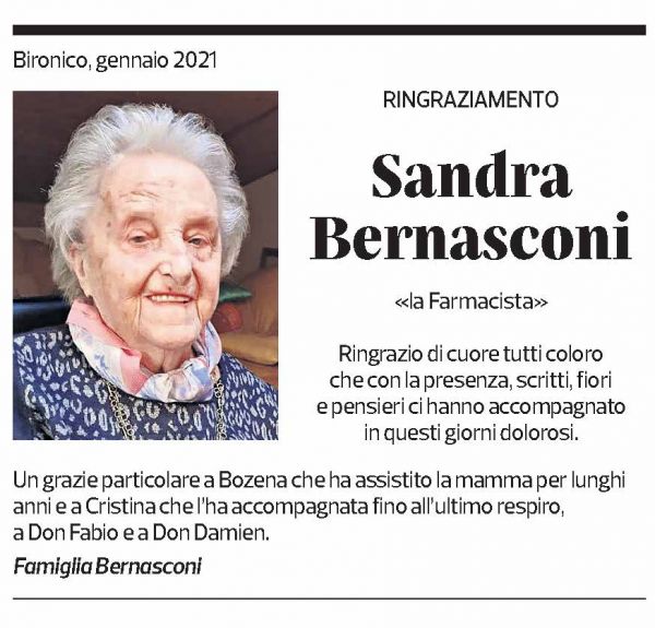 Annuncio funebre Sandra Bernasconi