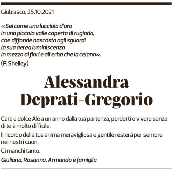 Annuncio funebre Alessandra Deprati-gregorio