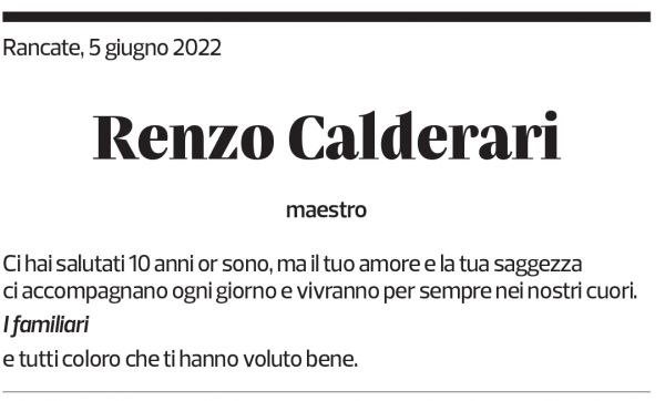 Annuncio funebre Renzo Calderari