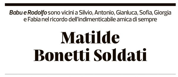Annuncio funebre Matilde Bonetti Soldati