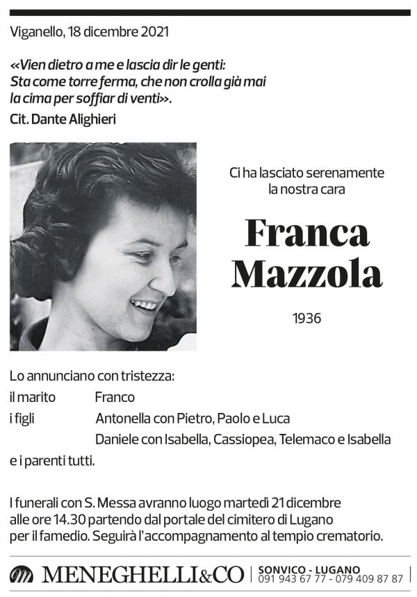 Annuncio funebre Franca Mazzola