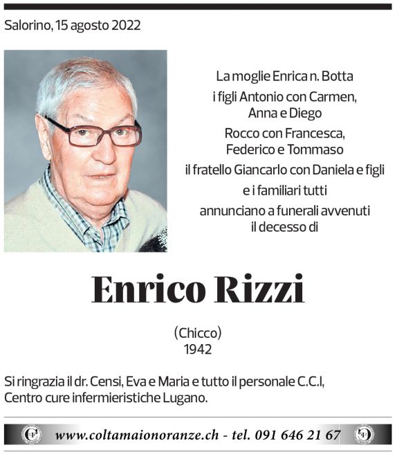 Annuncio funebre Enrico Rizzi