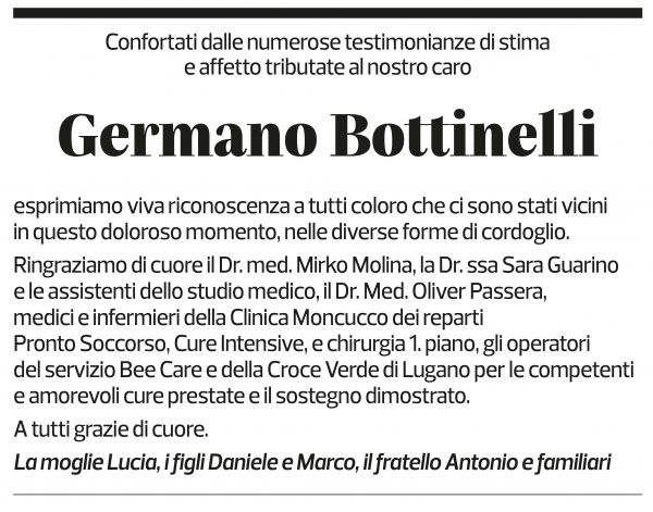 Annuncio funebre Germano Bottinelli
