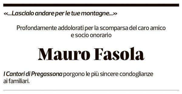 Annuncio funebre Mauro Fasola