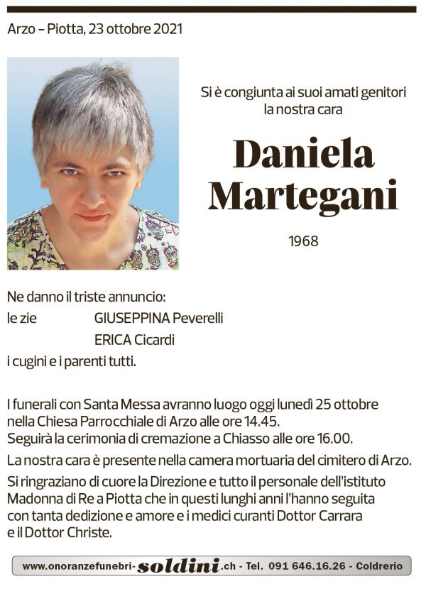 Annuncio funebre Daniela Martegani