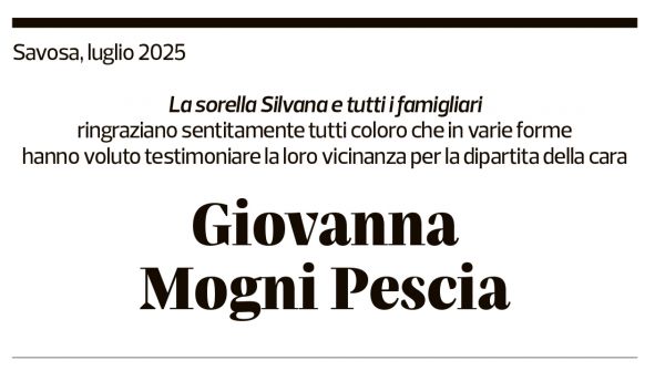 Annuncio funebre Giovanna Mogni Pescia