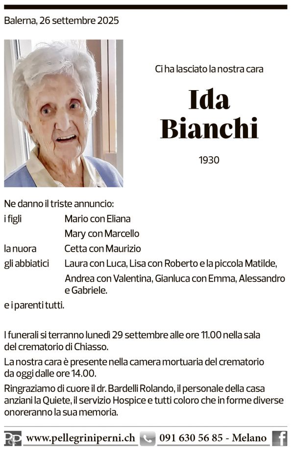 Annuncio funebre Ida Bianchi