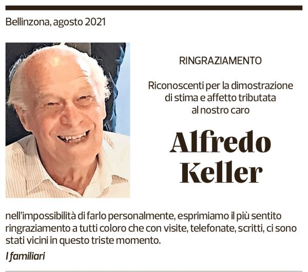 Annuncio funebre Alfredo Keller