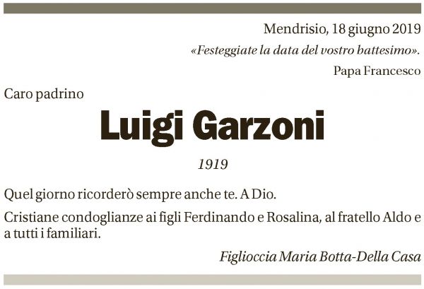 Annuncio funebre Luigi Garzoni