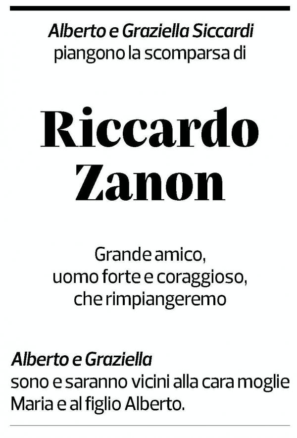 Annuncio funebre Riccardo Zanon